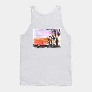 Watercolor background. Exotic landscape, palm trees and summer, art decoration, sketch. Illustration hand drawn modern Tank Top